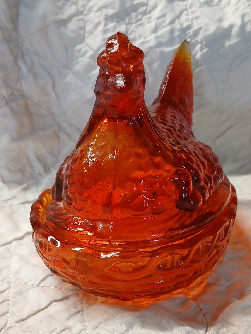 Vintage LE SMITH Amberina Red Glass Hen Nest Dish Chick Under Wings MCM - Picture 3 of 10